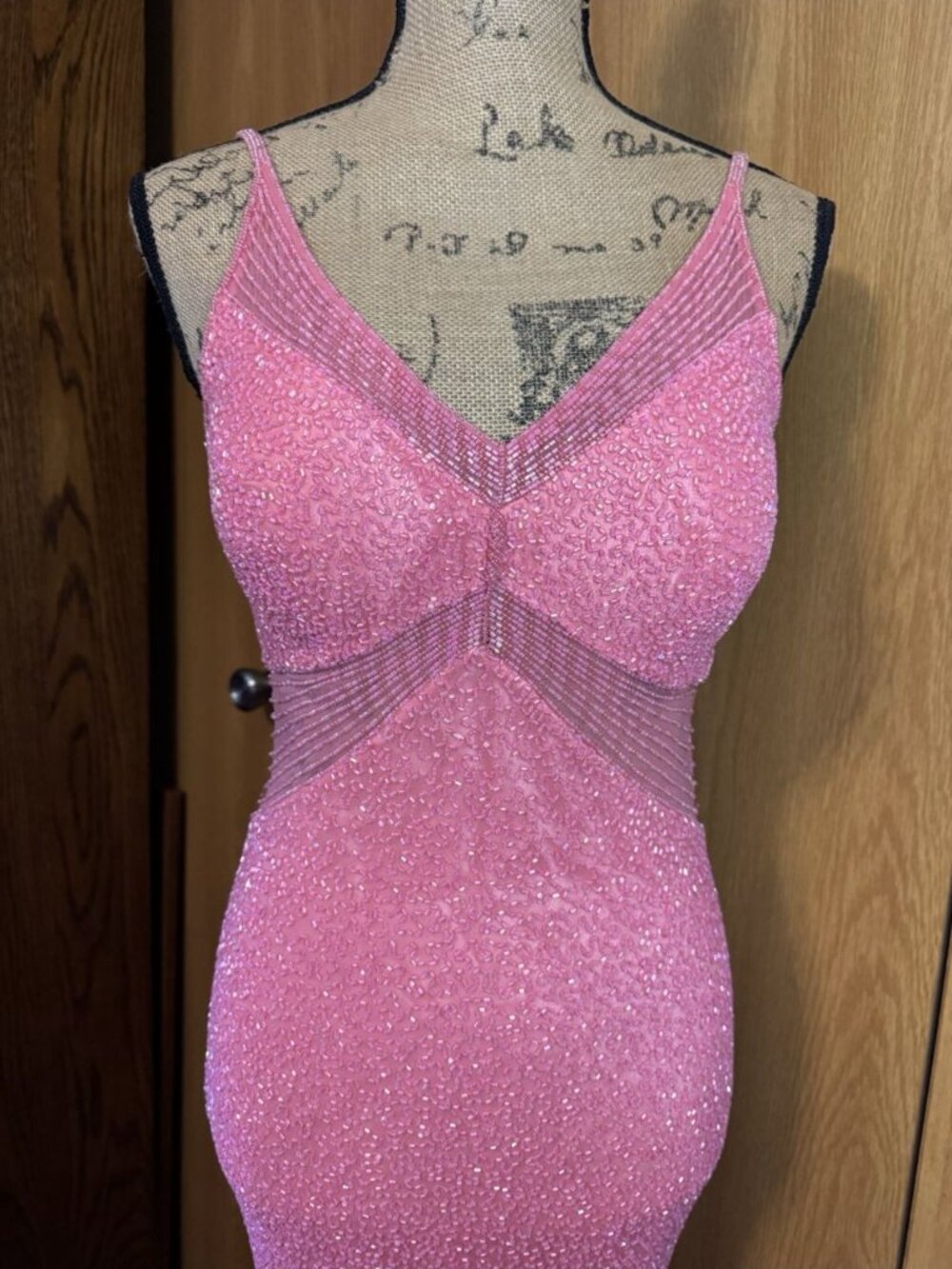 Vtg Y2K SCALA Pink Silk Beaded Sequin Dress HOCO Prom Formal Party Holiday M - Picture 7 of 11
